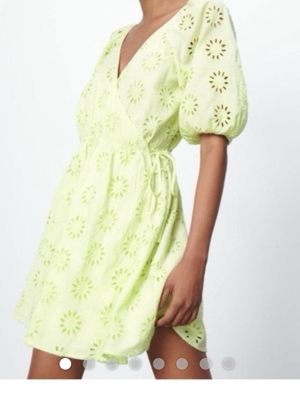 Zara lime green Eyelet Wrap Mini Dress
